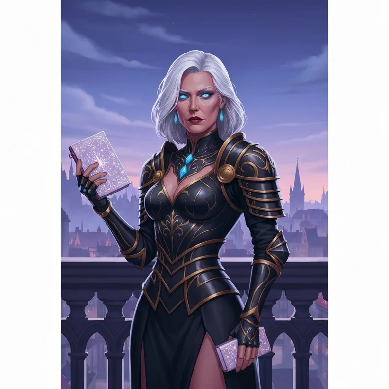 A powerful female protagonist from the Regressed Warrior's Female Dominance Diary stands overlooking her kingdom in regal armor.