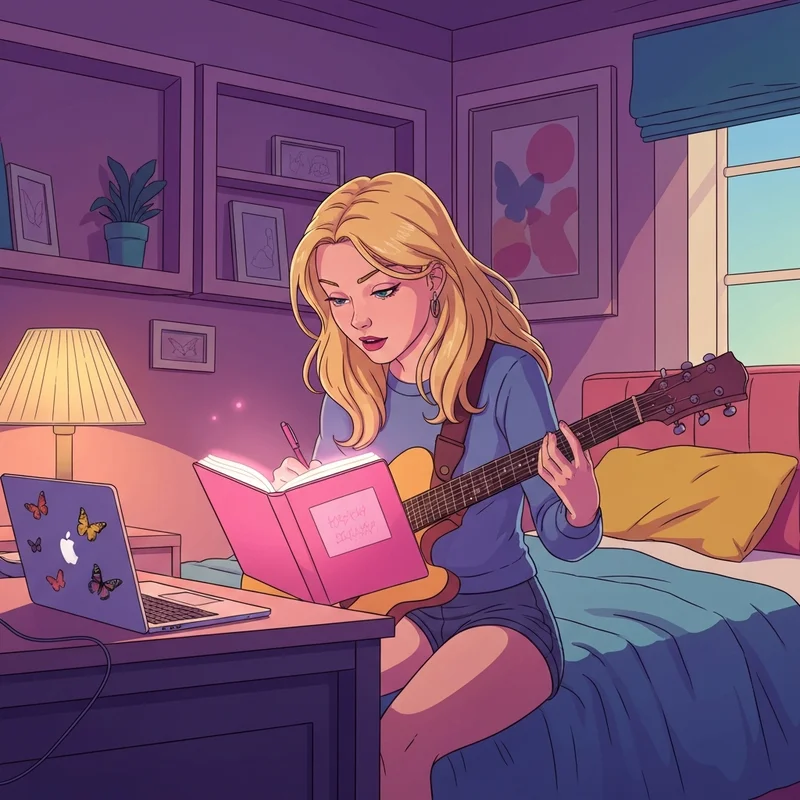 A nostalgic scene inspired by the barbie diary movie featuring a girl writing in her journal.