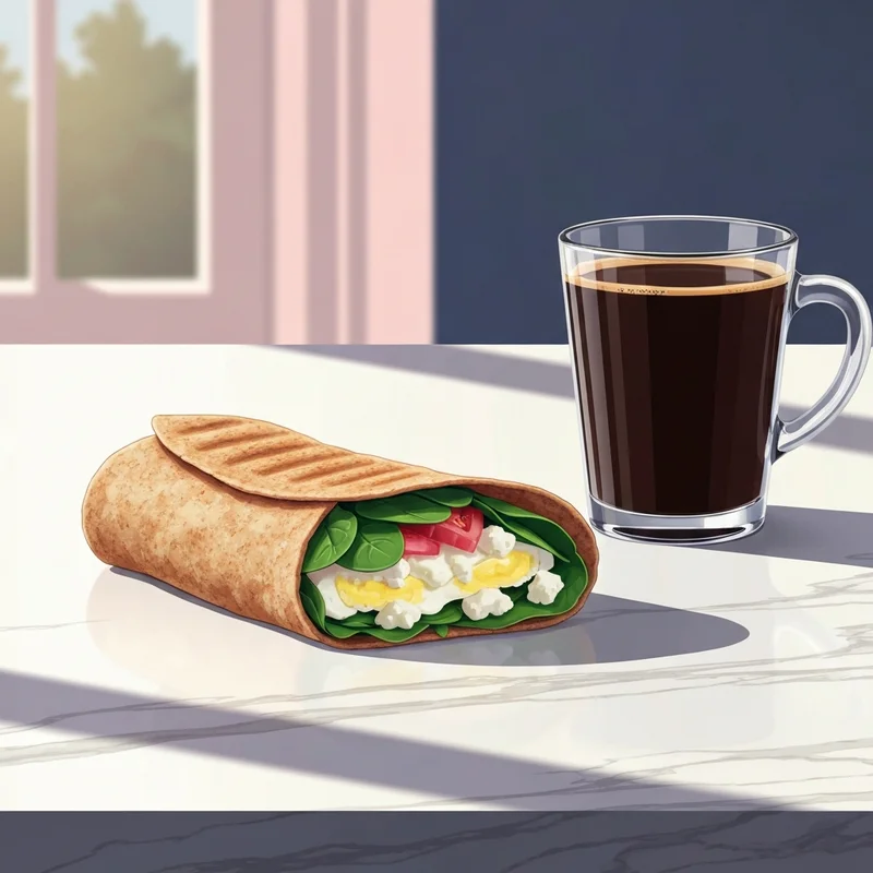 Close-up of a breakfast item showing the starbucks spinach feta wrap nutrition profile through visible healthy ingredients.