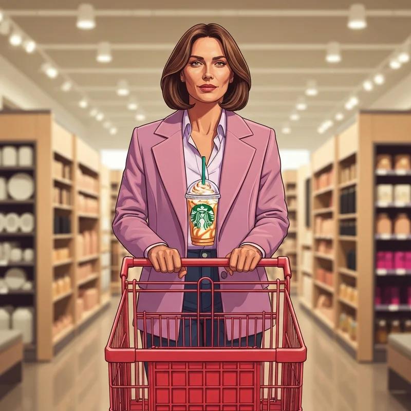 A woman enjoying her favorite beverage from the Starbucks inside Target while shopping for home goods.