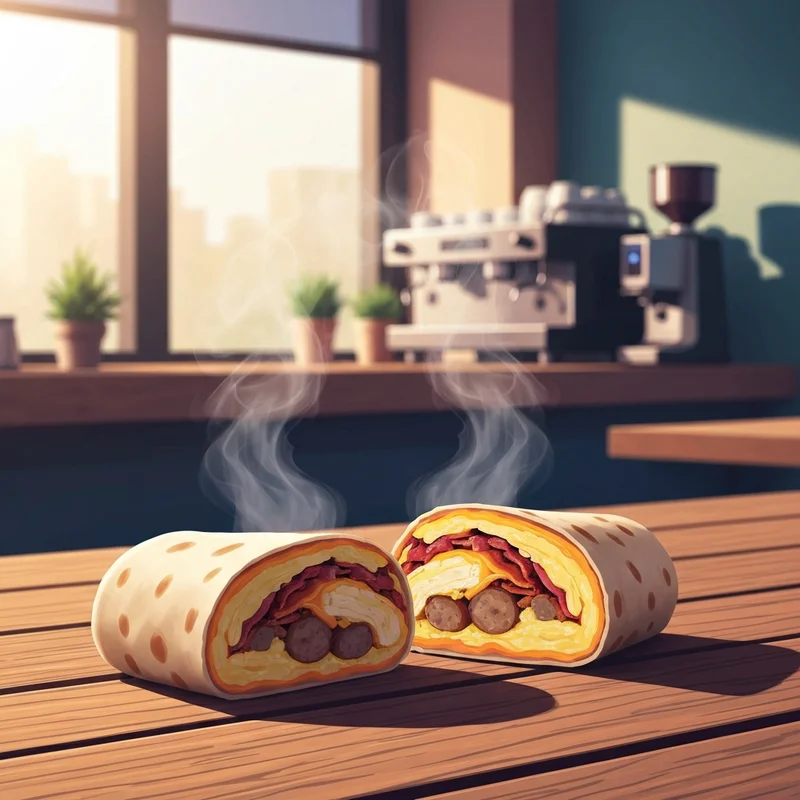 A close-up of a delicious bacon sausage egg wrap starbucks showing the savory interior layers.