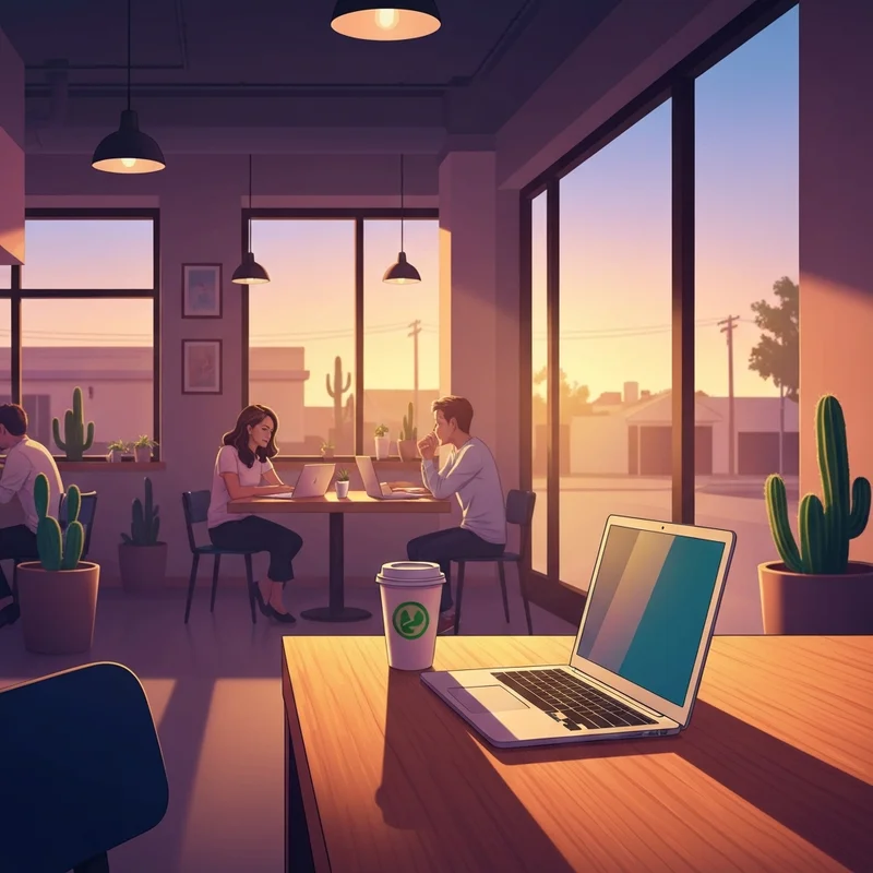 A cozy study corner in a cafe, representing the search for a new Starbucks Las Cruces alternative for NMSU students.