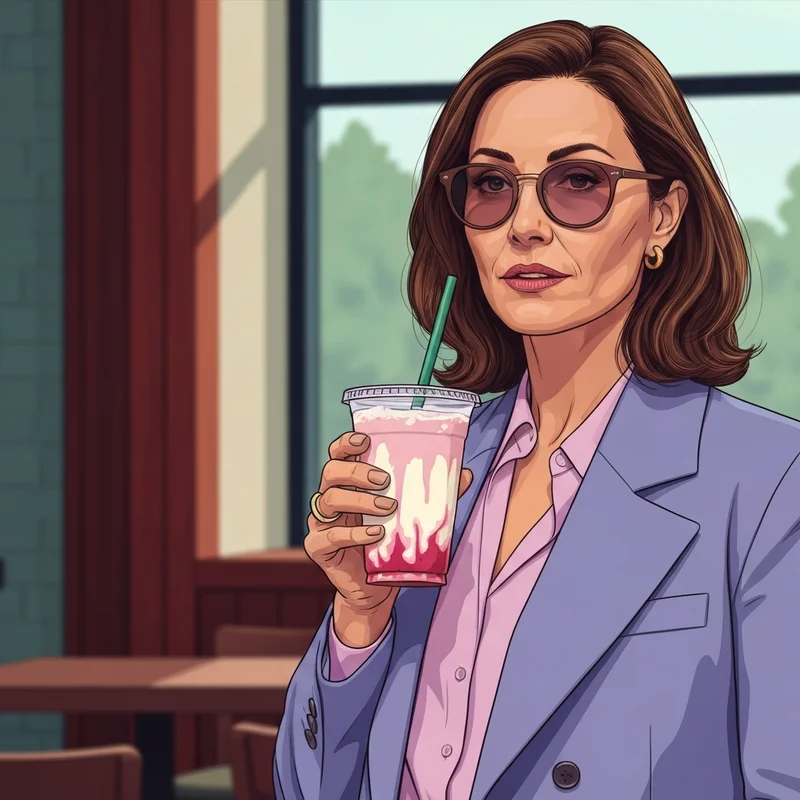 A woman enjoying a custom keto at starbucks pink drink while looking confident and healthy.