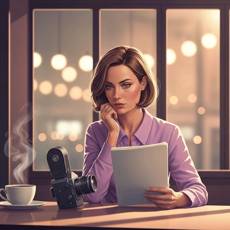 A young filmmaker inspired by the ari kytsya starbucks movie aesthetic holding a vintage camera in a sunlit cafe.