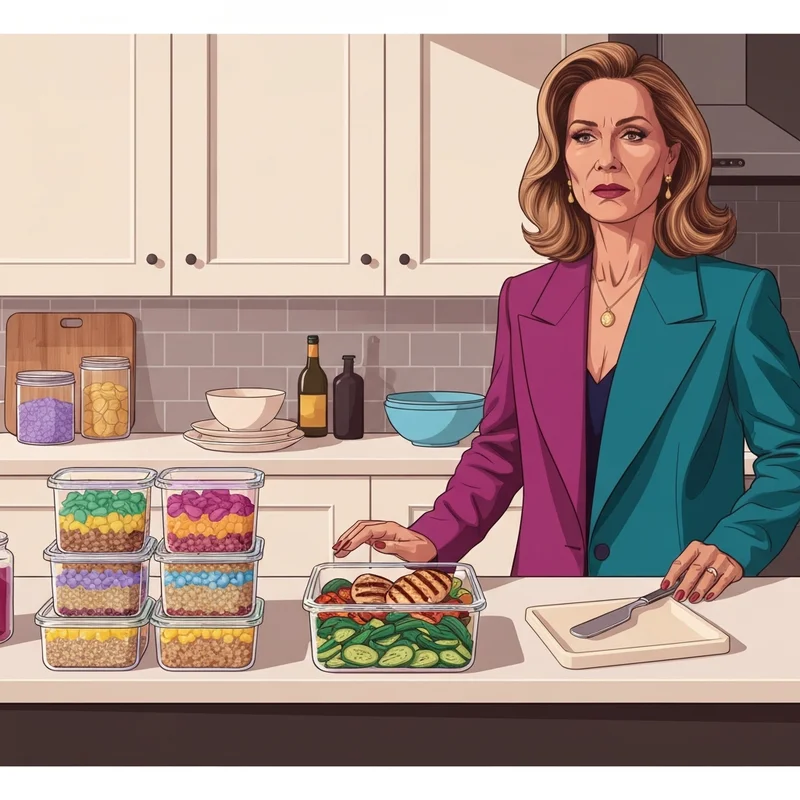 Aesthetic glass containers showcasing easy lunch meal prep on a clean kitchen counter.