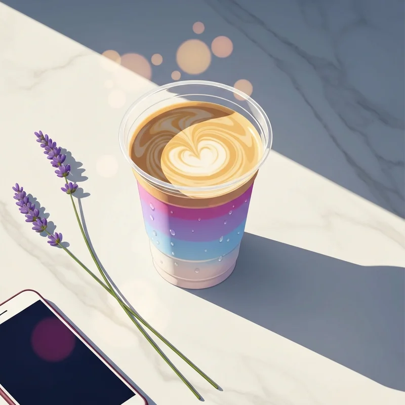 A high-quality aesthetic photo of great starbucks drinks with oat milk and blonde espresso on a marble desk.