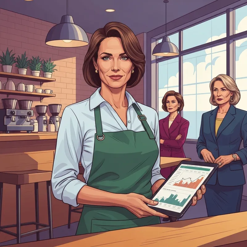 A confident store manager analyzing data to understand how much do starbucks managers make in a modern cafe.