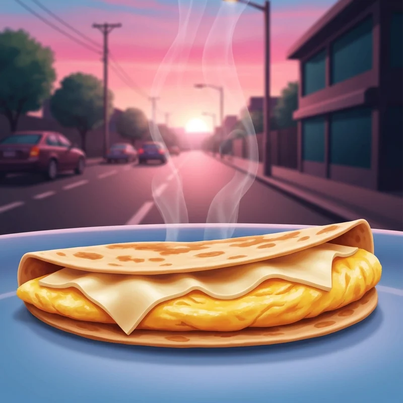 A close-up of a warm and savory wake up wrap dunkin donuts style with melted cheese and fluffy egg.