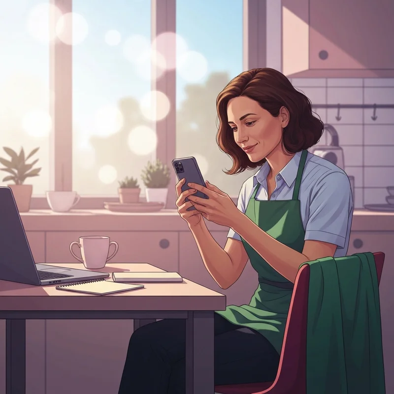 A young professional checking their partner central starbucks portal on a smartphone at home.