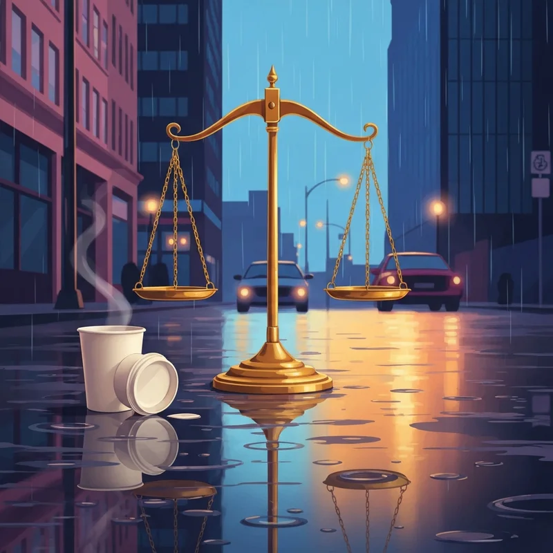 An artistic representation of justice and corporate accountability regarding the starbucks lawsuit $50 million verdict.