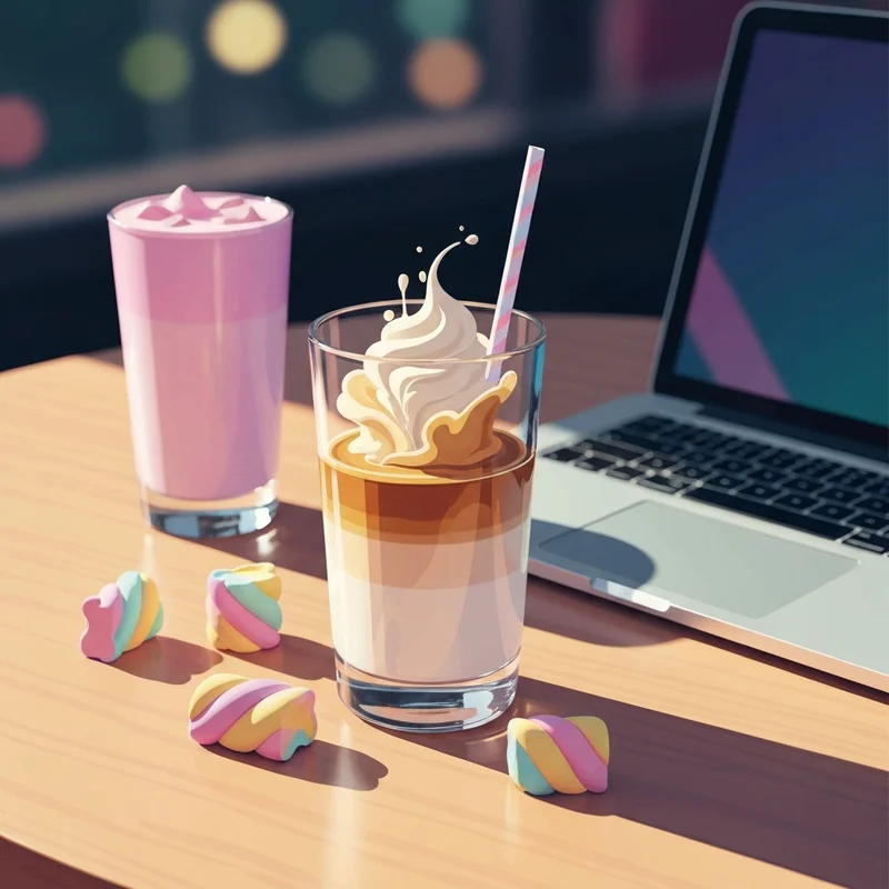 A refreshing and aesthetic iced cereal milk latte dunkin on a wooden desk during a morning study session.