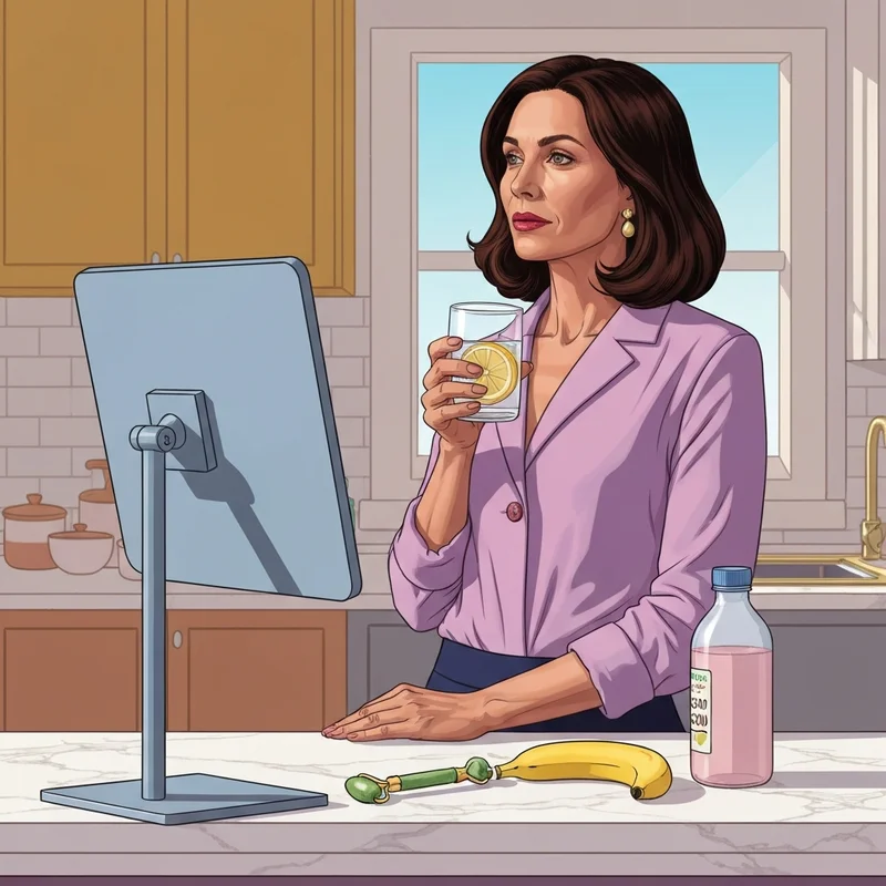 A woman using wellness protocols to learn how to get rid of bloating from alcohol in a sunlit kitchen.