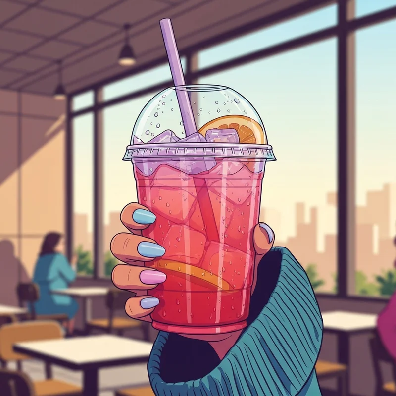 The iconic Tropical Guava Dunkin Refresher held in a sunny drive-thru setting.