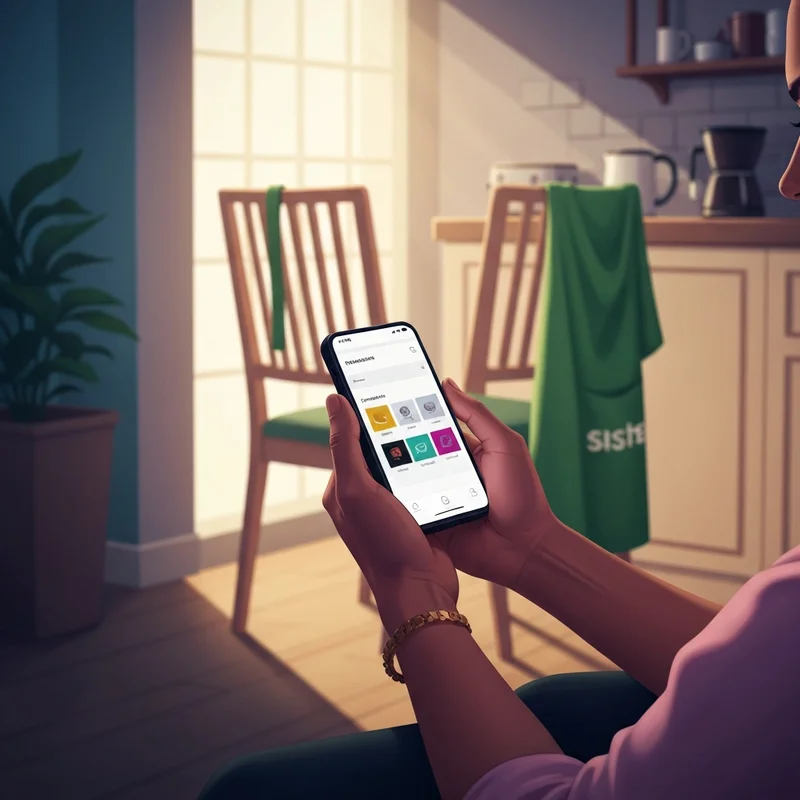 A barista using their phone to check the starbucks partner central portal for their schedule.