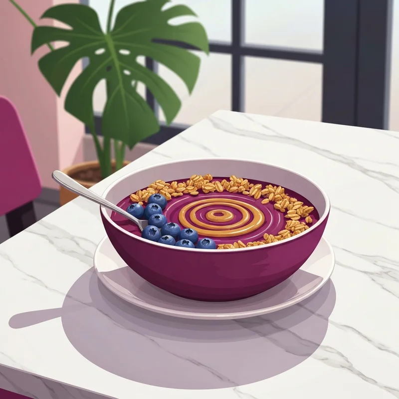 Aesthetic acai bowl smoothie king on a marble table.