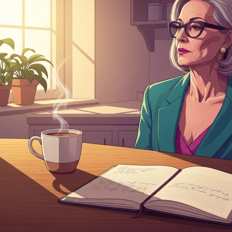 Una escena tranquila de mañana con café y reflexiones diarias para la paz mental.