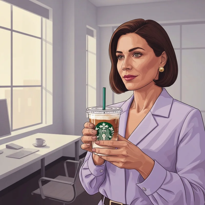 A professional woman holding one of many starbucks drinks with less sugar during a productive afternoon at the office.