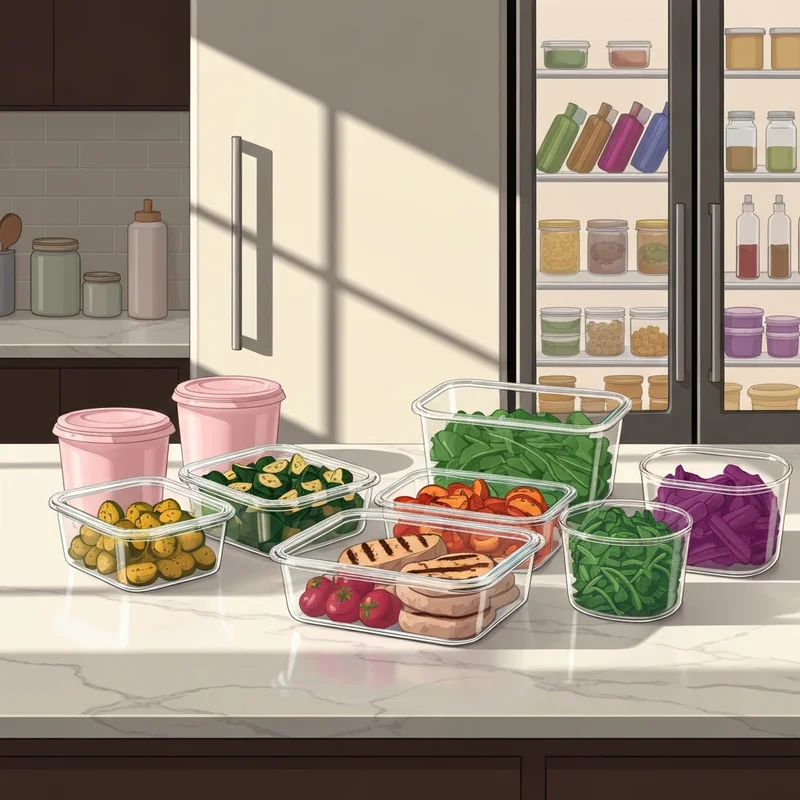 Organized glass containers showing healthy meal prep ideas weight loss plans for a productive week.