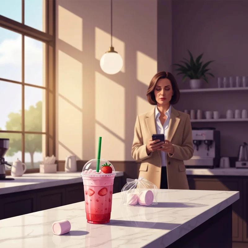 A safe starbucks gluten free order featuring a pink drink and a marshmallow dream bar on a marble counter.