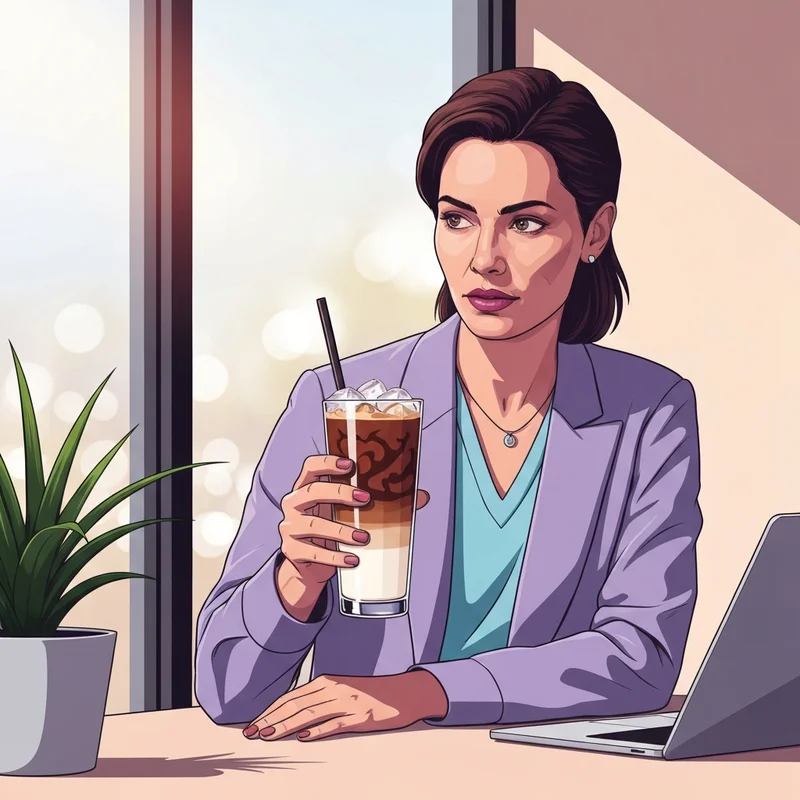 A young professional enjoying a Starbucks iced mocha in a bright cafe for a midday mood boost.