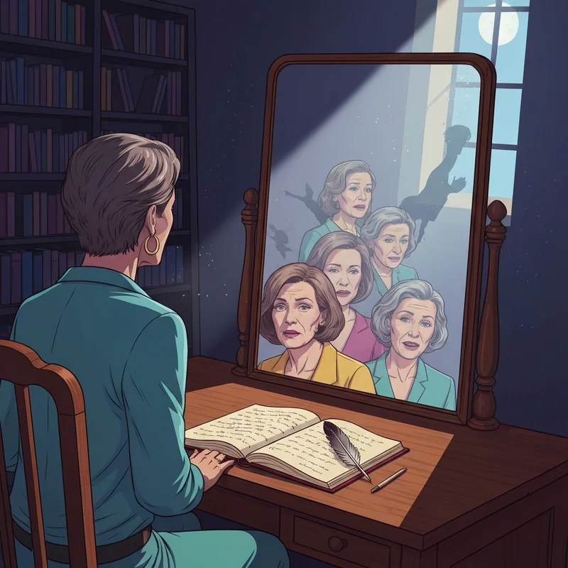 A person reflecting on the diary of a madman lyrics in a gothic library setting