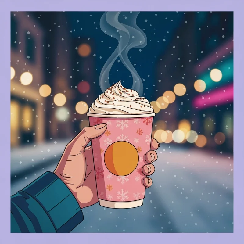 A festive coffee cup from the dunkin christmas menu 2024 held against a winter city backdrop.