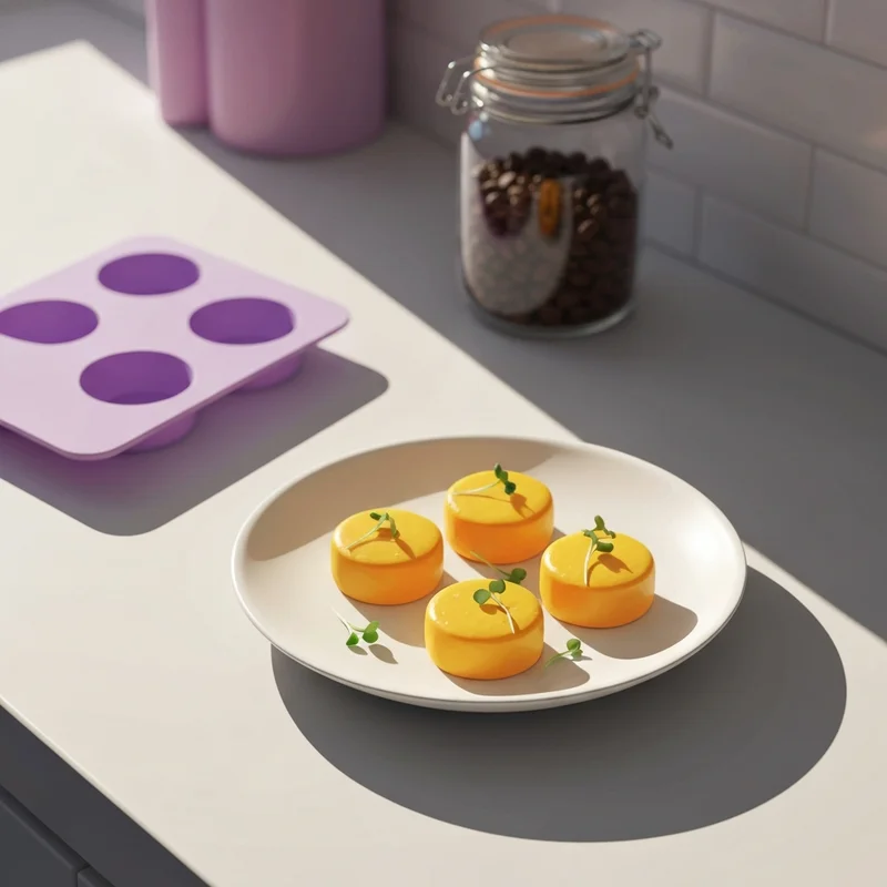 A close-up of perfectly textured copycat starbucks egg bites on a minimalist ceramic plate in a bright kitchen.