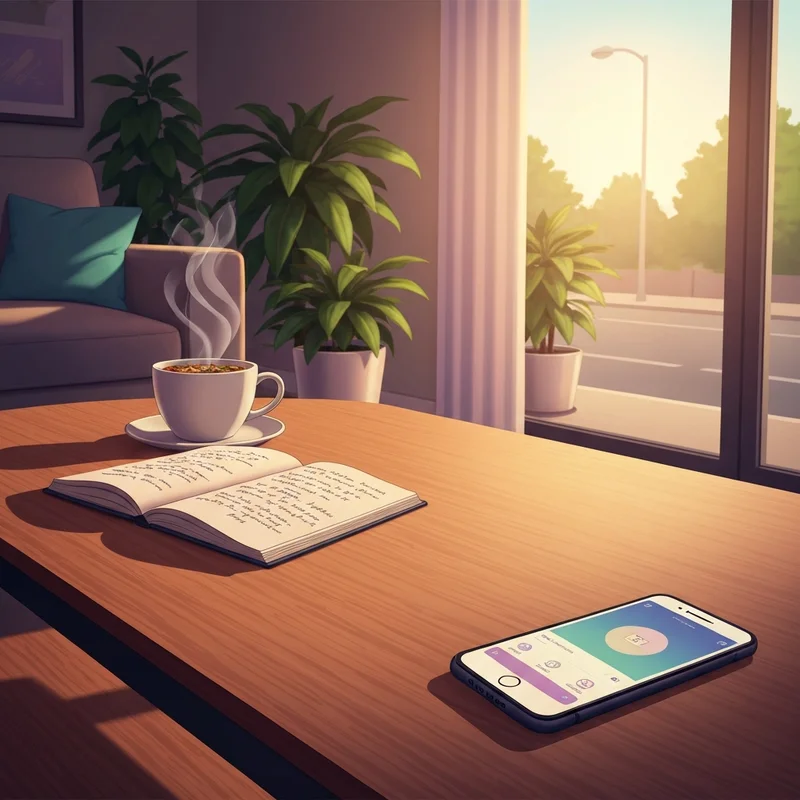 Una persona buscando paz mental a través de las reflexiones diarias de aa en un ambiente tranquilo al amanecer.