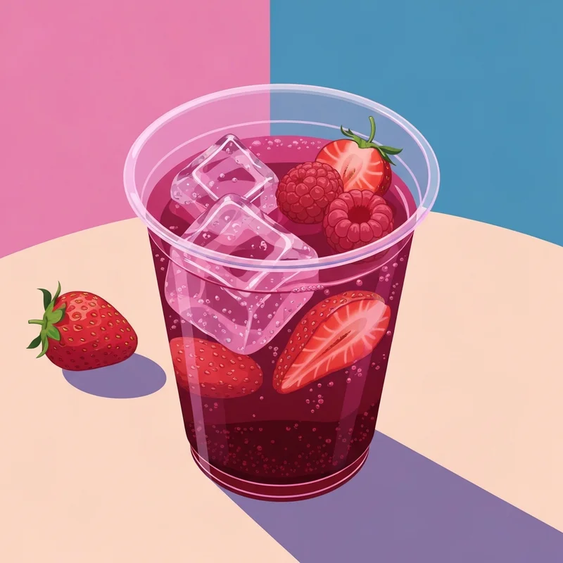 A refreshing and vibrant berry burst dunkin energy drink with ice and fruit slices.