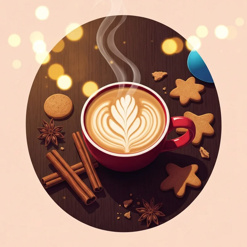 A cozy starbucks gingerbread latte with steam rising, surrounded by holiday spices and gingerbread cookies.