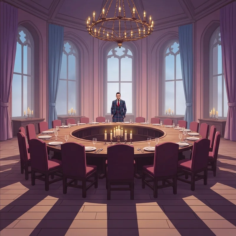 The Traitors round table strategy and psychological tension in a Scottish castle setting.