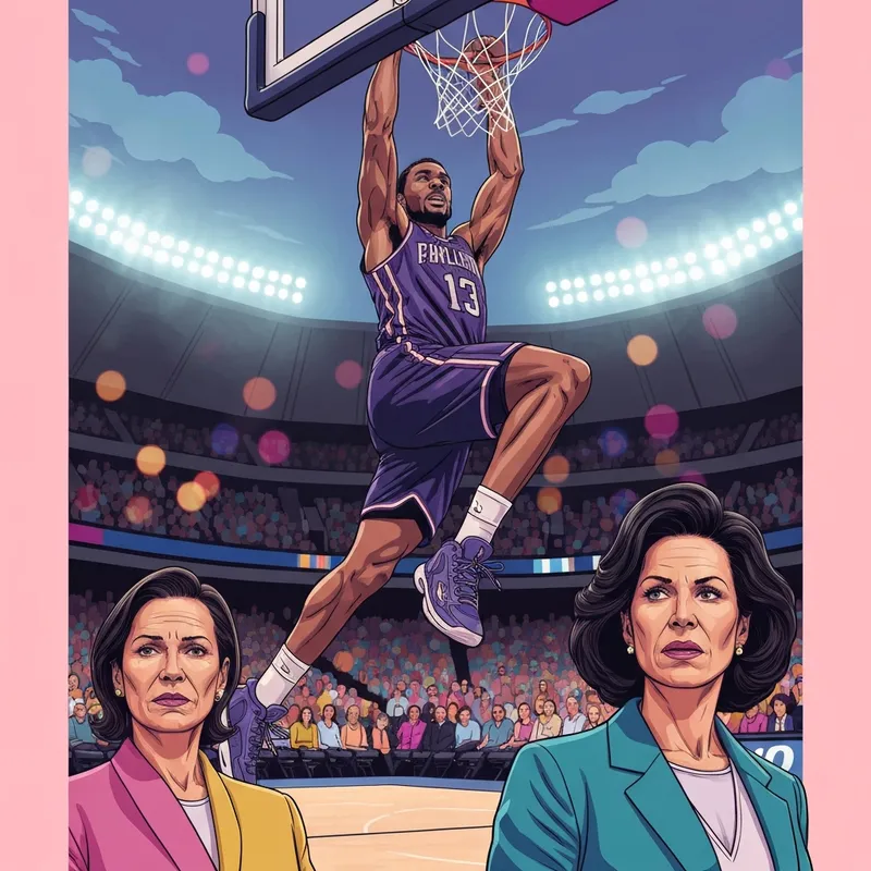 Professional basketball player Zach LaVine executing a powerful dunk in a cinematic stadium setting.