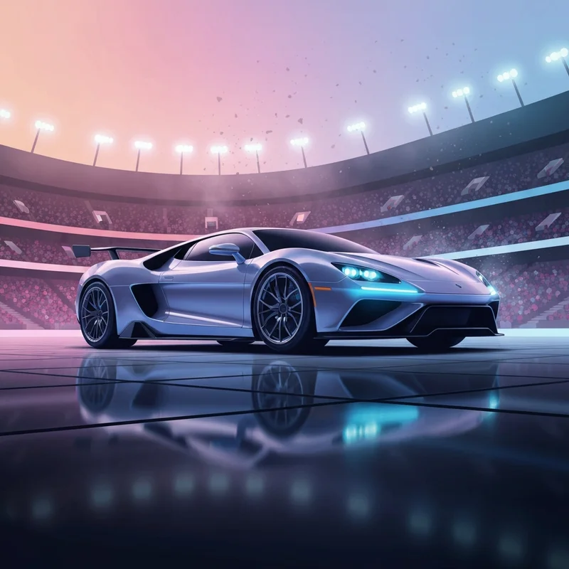 A high-performance car in a Rocket League inspired arena representing competitive mastery.