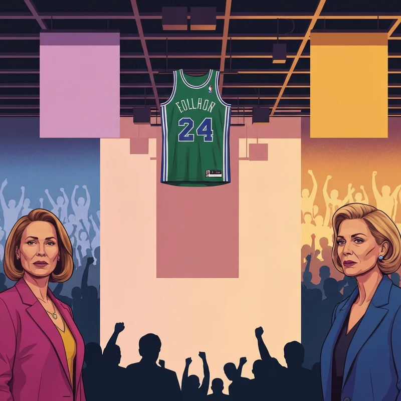 A nostalgic view of the #24 jersey of Mark Aguirre hanging in the rafters, symbolizing his legacy with the Dallas Mavericks.