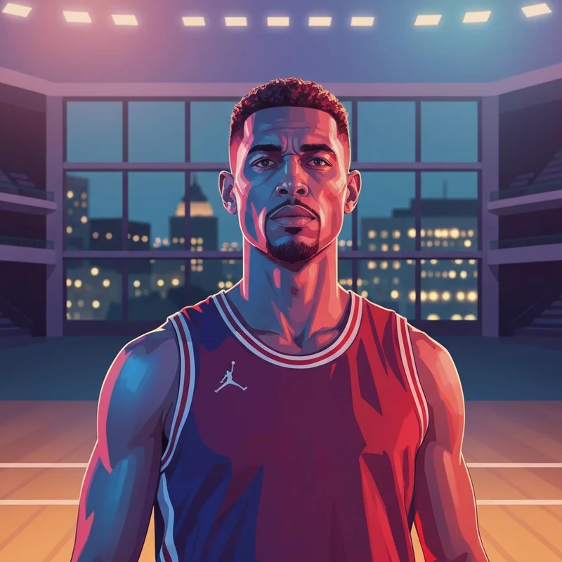 A resilient and focused portrait of Trae Young in his new Washington Wizards jersey, highlighting his 'Ice Trae' persona and the transition to a new chapter in his career.