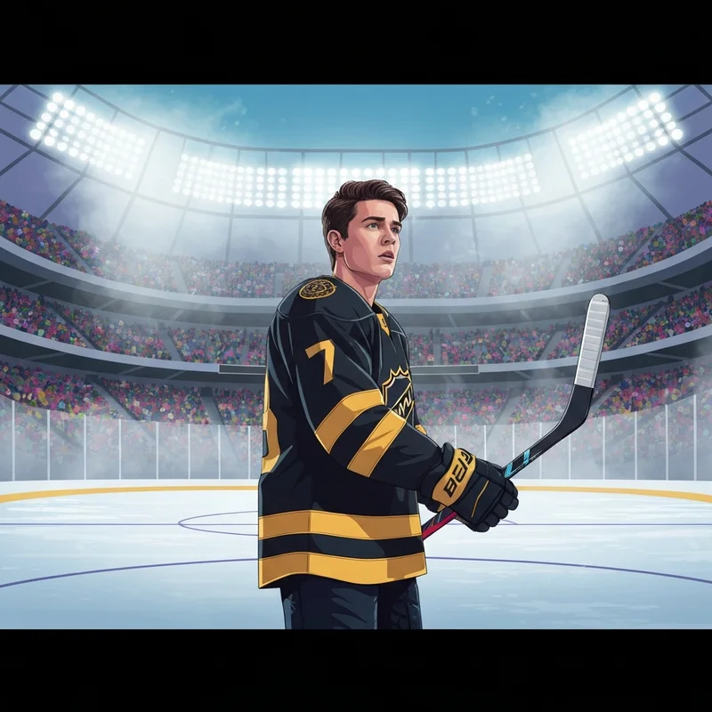 Fraser Minten in a Boston Bruins jersey during a high-stakes NHL game.