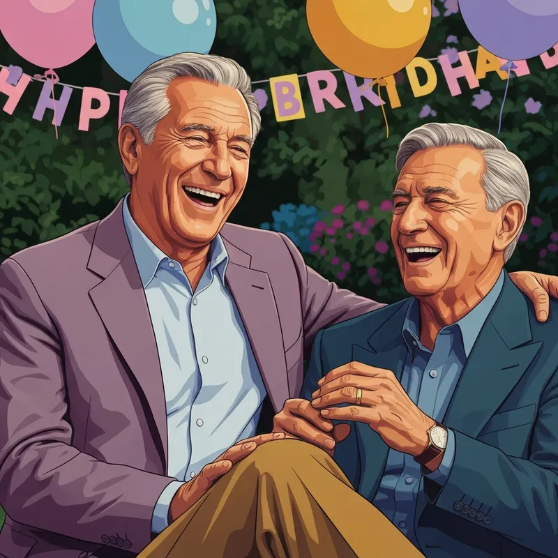 Two long-time friends like Mike Farrell and Alan Alda celebrating a milestone with joy and heart.