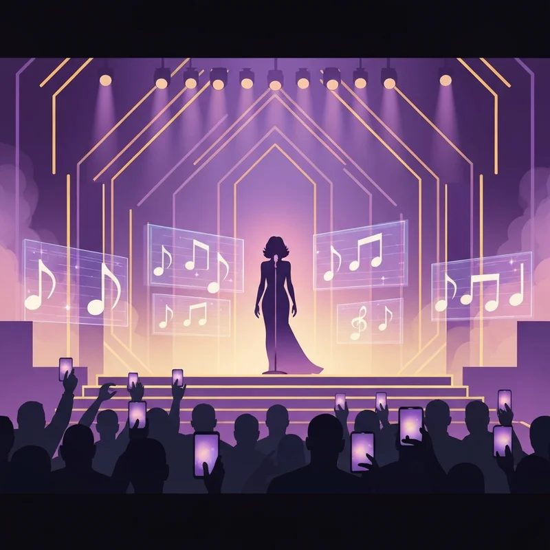 A vibrant and high-energy music award ceremony stage representing the 2026 Grammys.