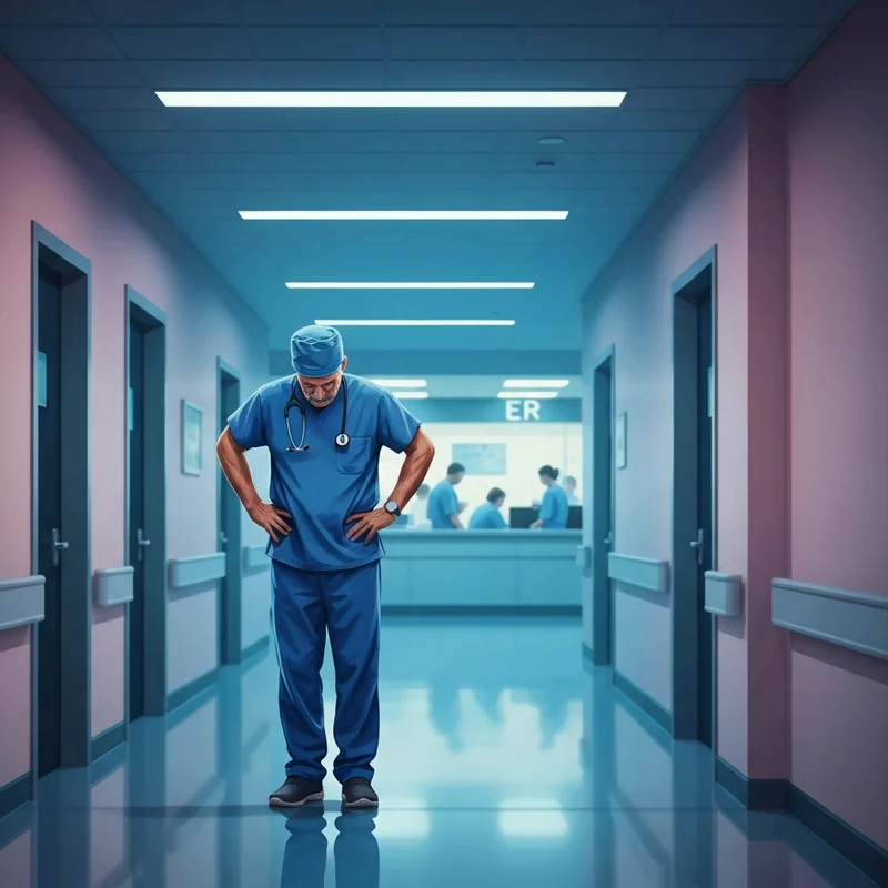 A weary doctor at Westbridge Hospital reflecting the themes of The Pitt Season 2 Episode 4