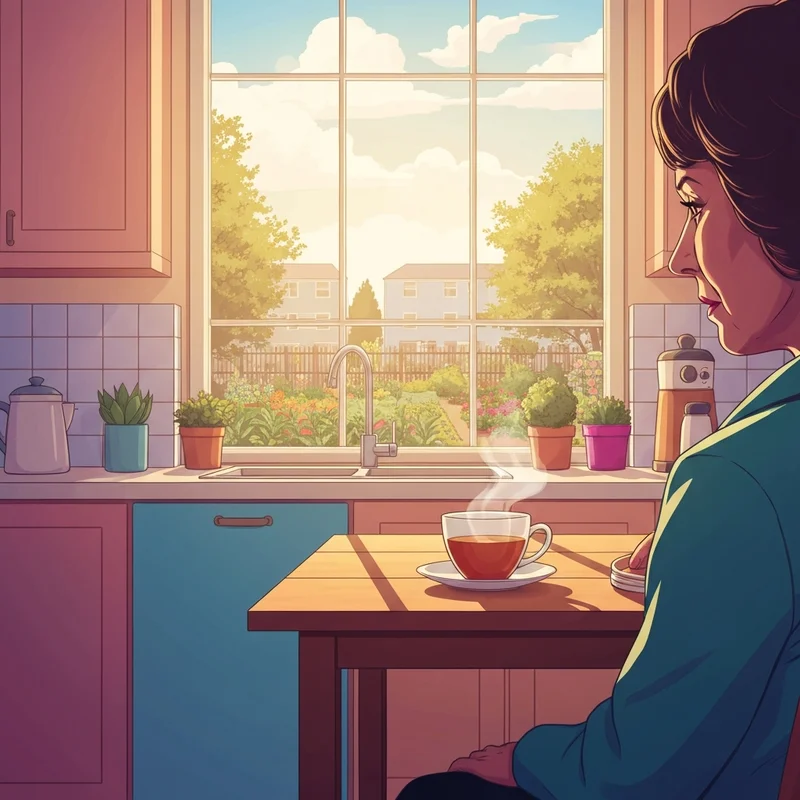 A peaceful kitchen scene representing the journey of healing and sanctuary after the Sonya Massey tragedy.