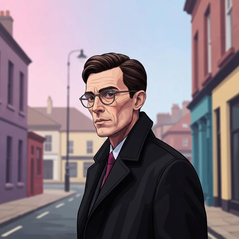 Cinematic portrait of Harris Dickinson transformed into John Lennon for the Sam Mendes Beatles movie