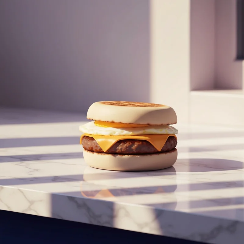 A perfectly prepared Starbucks sausage egg and cheese sandwich with melted aged cheddar and a savory pork sausage patty.