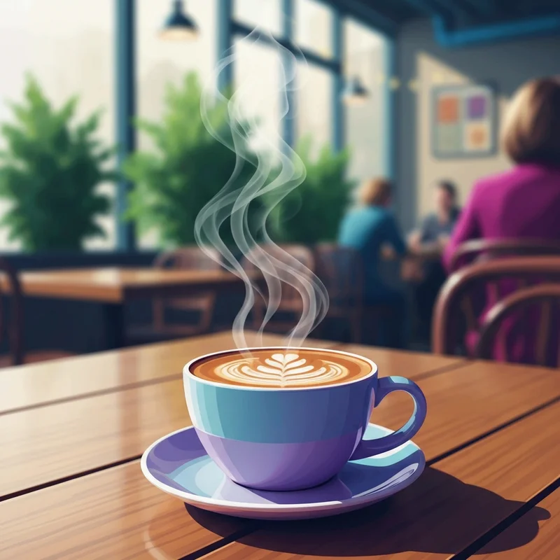 A steaming mug of good hot coffee drinks at Starbucks with latte art in a cozy cafe setting.