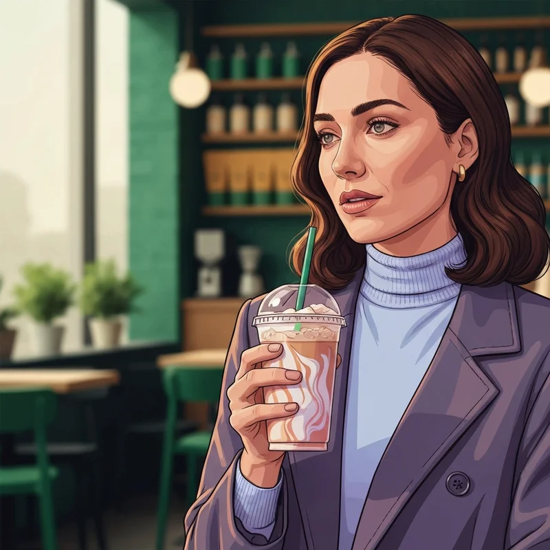 A stylish young woman holding the best drink at starbucks in a modern urban cafe setting.