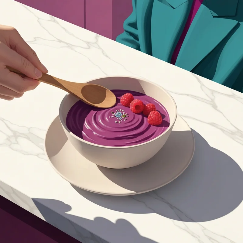 A close up of a healthy purple treat showing how many calories in an acai bowl can be managed with smart toppings.