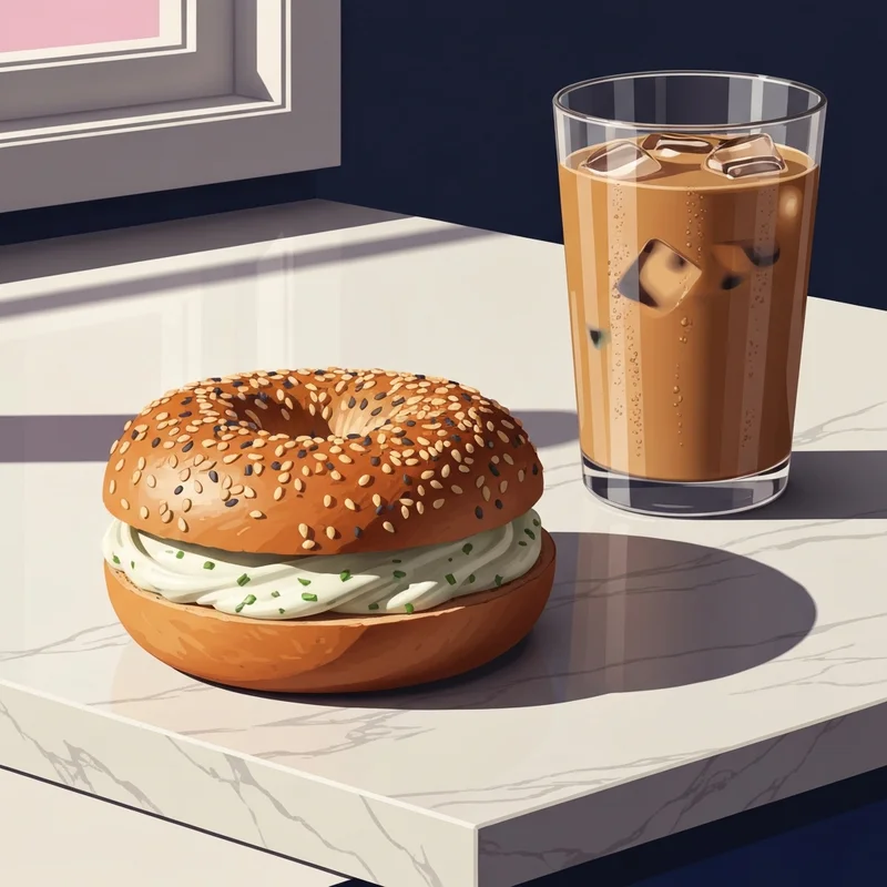 A perfectly toasted everything bagel from the variety of dunkin bagel flavors with cream cheese on a sunny morning.