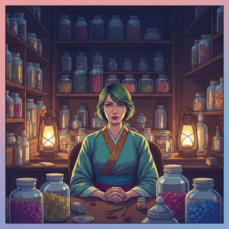 A detailed scene of Maomao from The Apothecary Diaries in a palace pharmacy, answering is the apothecary diaries manga finished.