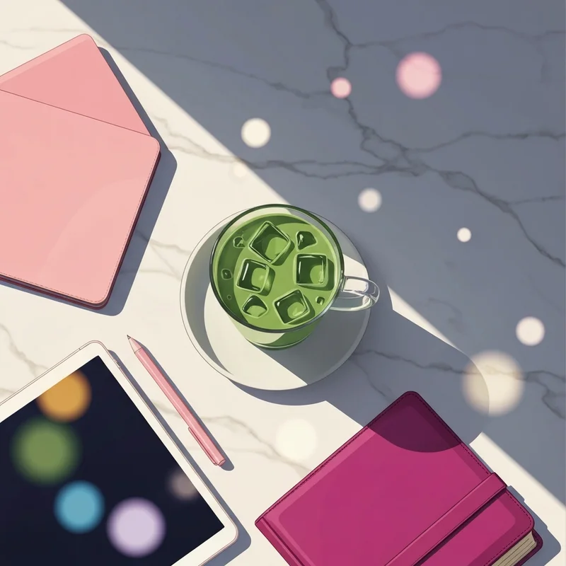 A vibrant green iced latte on a marble desk, exploring is starbucks matcha good for you