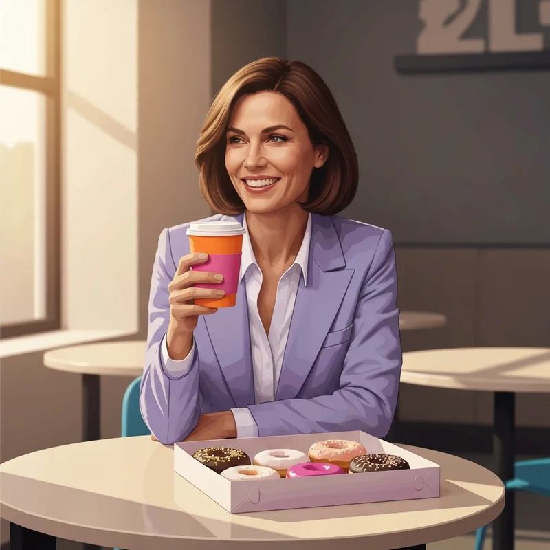 A young professional enjoying coffee at a dunkin doughnuts kosher certified store.