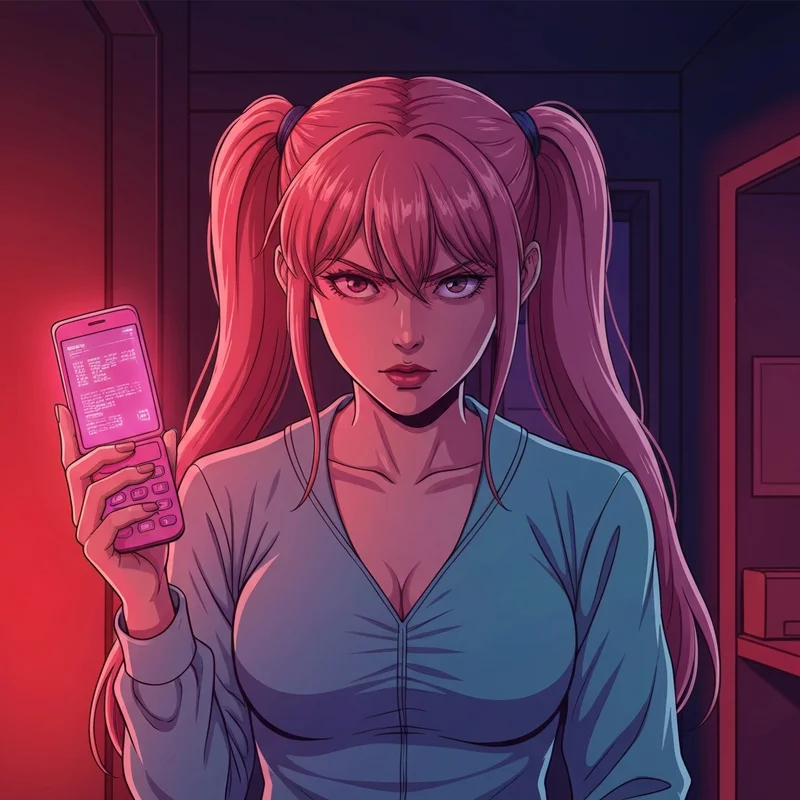 A cinematic portrayal of the yuno gasai future diary aesthetic featuring a pink-haired character and a glowing diary.